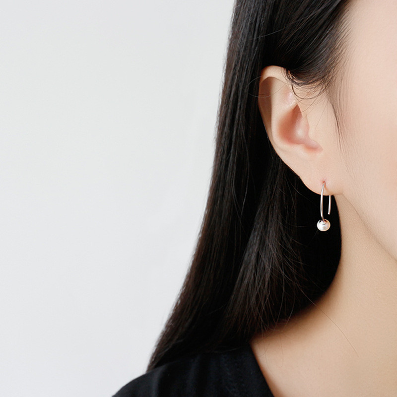 100% 925 Sterling Silver Hook Earring New Punk Style Natural Freshwater Pearl Stud Earring Women Piercing Earrings