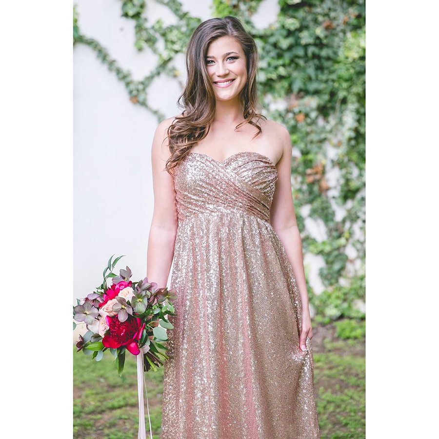 Rose Gold Sequins Bridesmaid Dresses 2018 Newest Sweetheart Neck A Line Zipper Back Floor Length Maid Honor Wedding Guest Gown