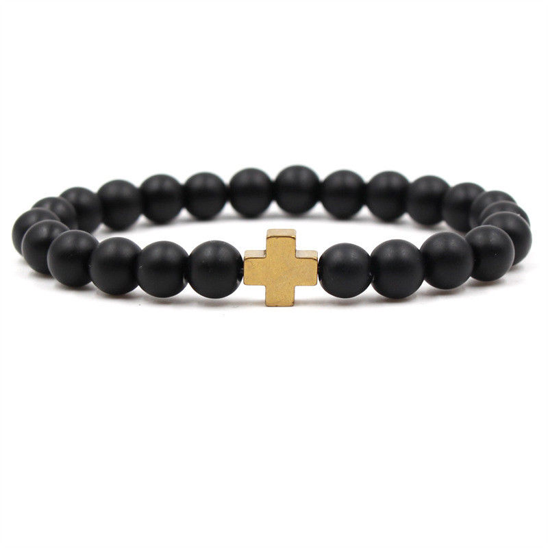 Scrub stone black magnet colorful cross beads bracelet men and women cure birthday gift bracelet