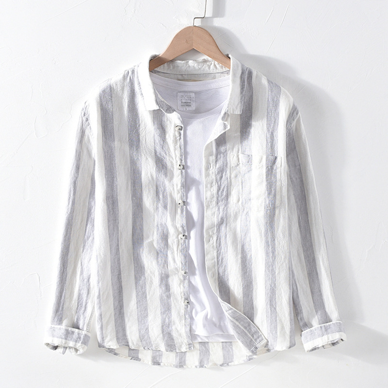 2020 Men's Long Sleeve Shirts 100%Linen Summer Casual Striped Shirts Man Turn-down Collar Blouse Tops Y2468, Blue
2020 Men's Long Sleeve Shirts 100%Linen Summer Casual Striped Shirts Man Turn-down Collar Blouse Tops Y2468, Blue