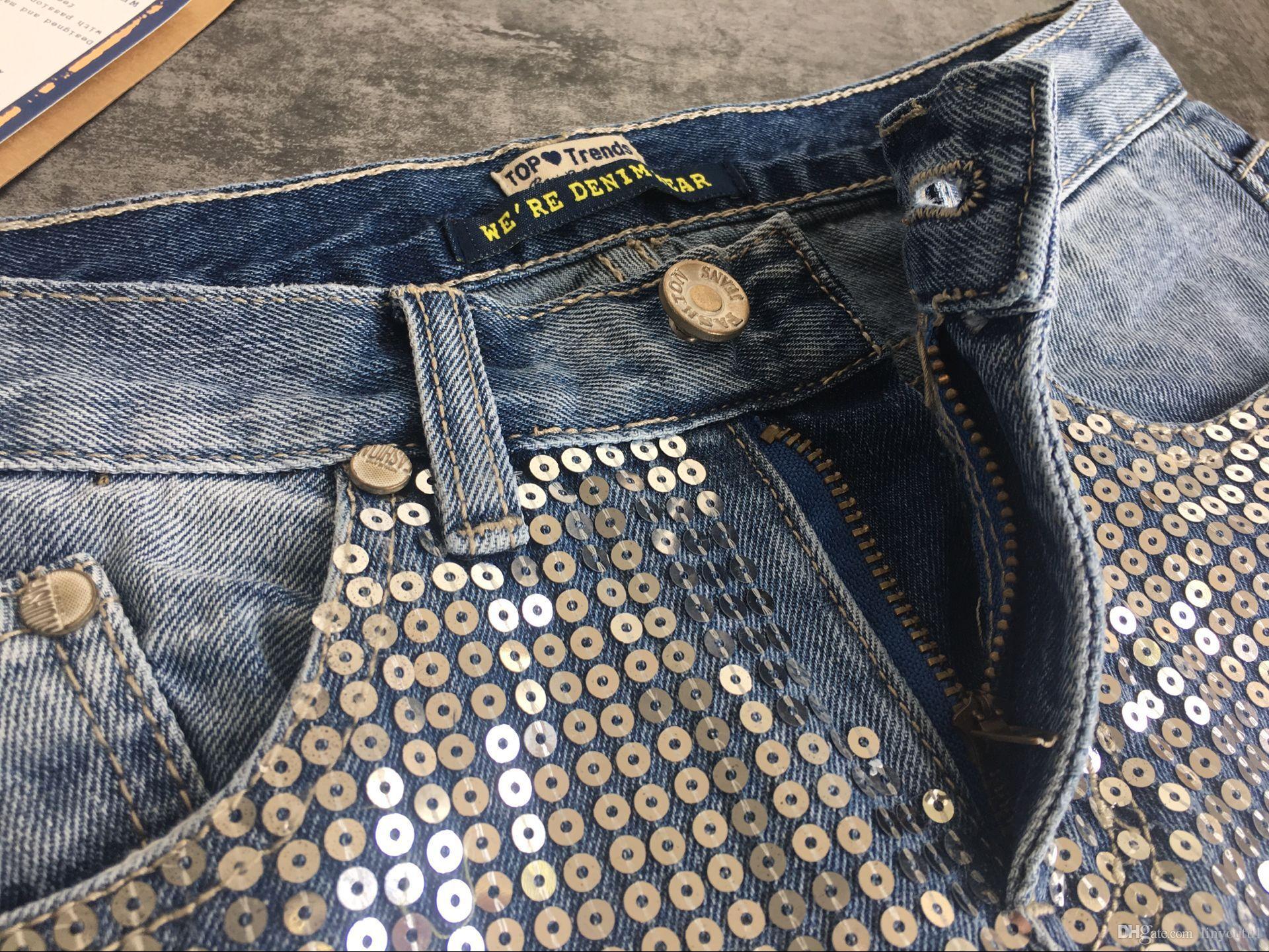 2020 Vintage Sequins Mom Jeans Boyfriend Ripped Jeans For Women Skinny Jeans Woman High Wais Denim Loose Large Sizes Female