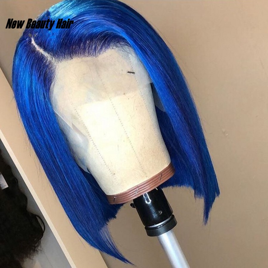 Hot Popular Natural Looking Blue Short Bob Side Part Synthetic Wigs with baby hair Lace Front Wigs for Black Women cosplay party