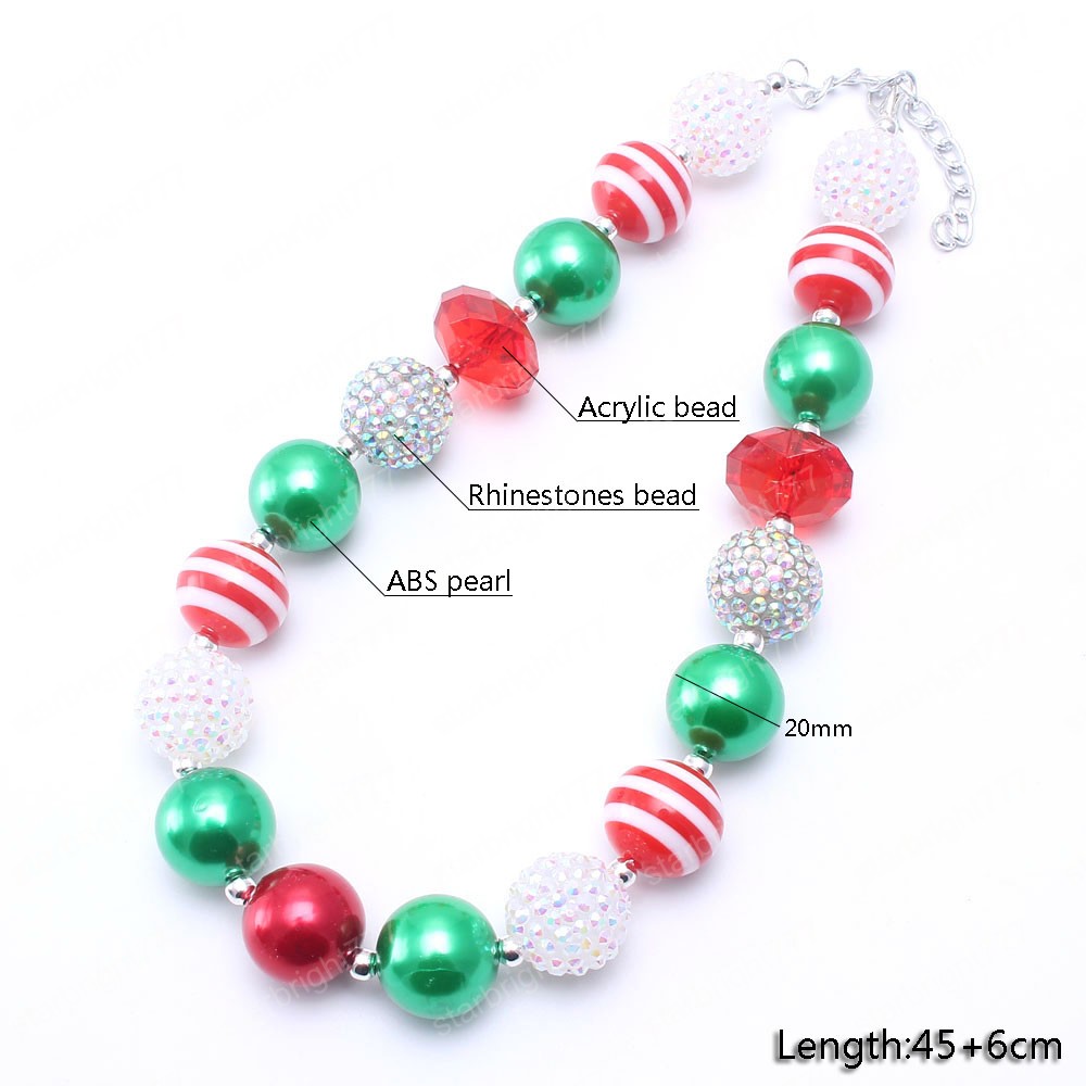 Christmas Style Kids Girls Chunky Beads Necklace Fashion Festival Child Baby Bubblegum Chunky Necklace Jewelry Handmade