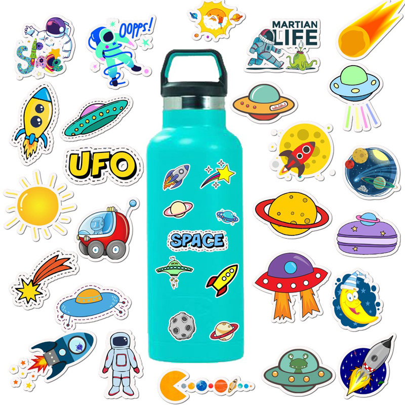 50pcs/Set Cartoon Cute UFO Sticker Pack Stationery Guitar Sticker Small Fresh Hand-Painted Celestial Planet Suitcase Stickers