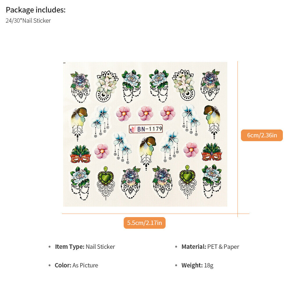 24 Nail Stickers 3D Colorful Mixed Art Nail Art Nail DIY A987