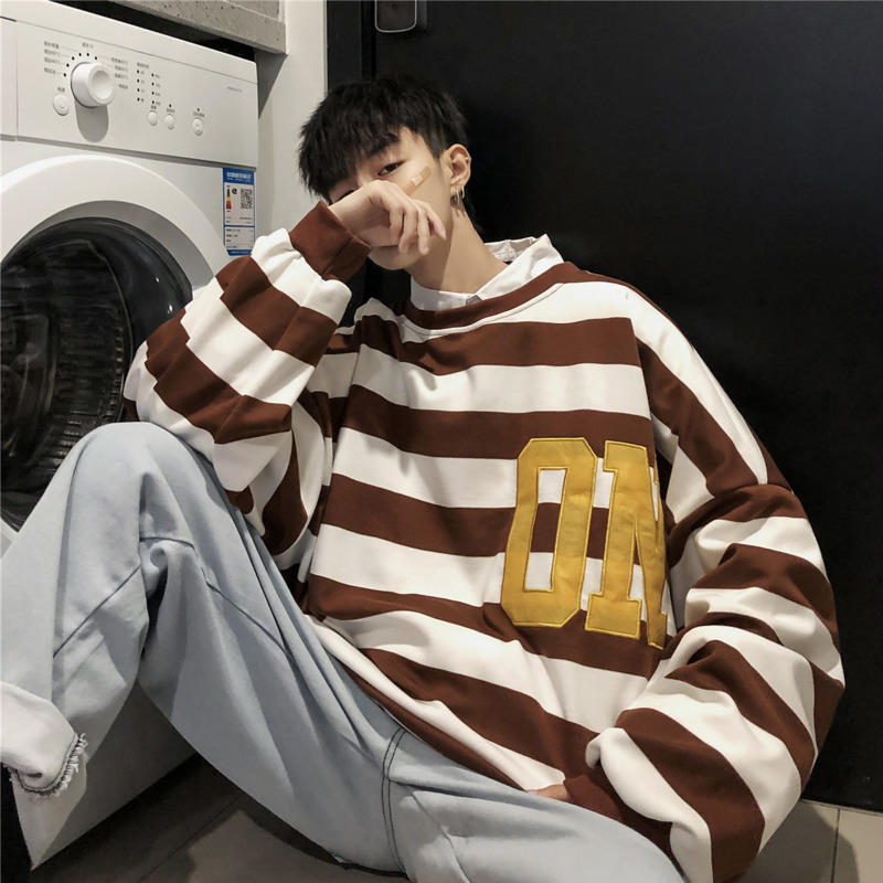 2019 spring new men's youth Japanese version Harajuku style long-sleeved couple models horizontal strip two-color casual shirt, Black
2019 spring new men's youth Japanese version Harajuku style long-sleeved couple models horizontal strip two-color casual shirt, Black