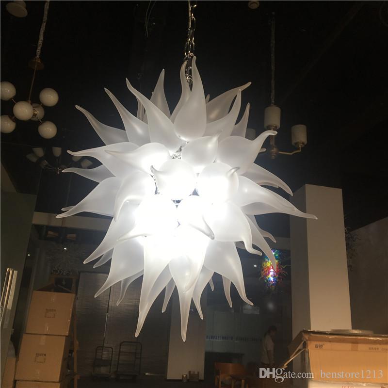 Wedding Decor Blown Glass Chandelier Lighting Fixture Living Room Modern White Frosted Glass Chandelier Hanging Pendant Lamp with LED Bulbs
