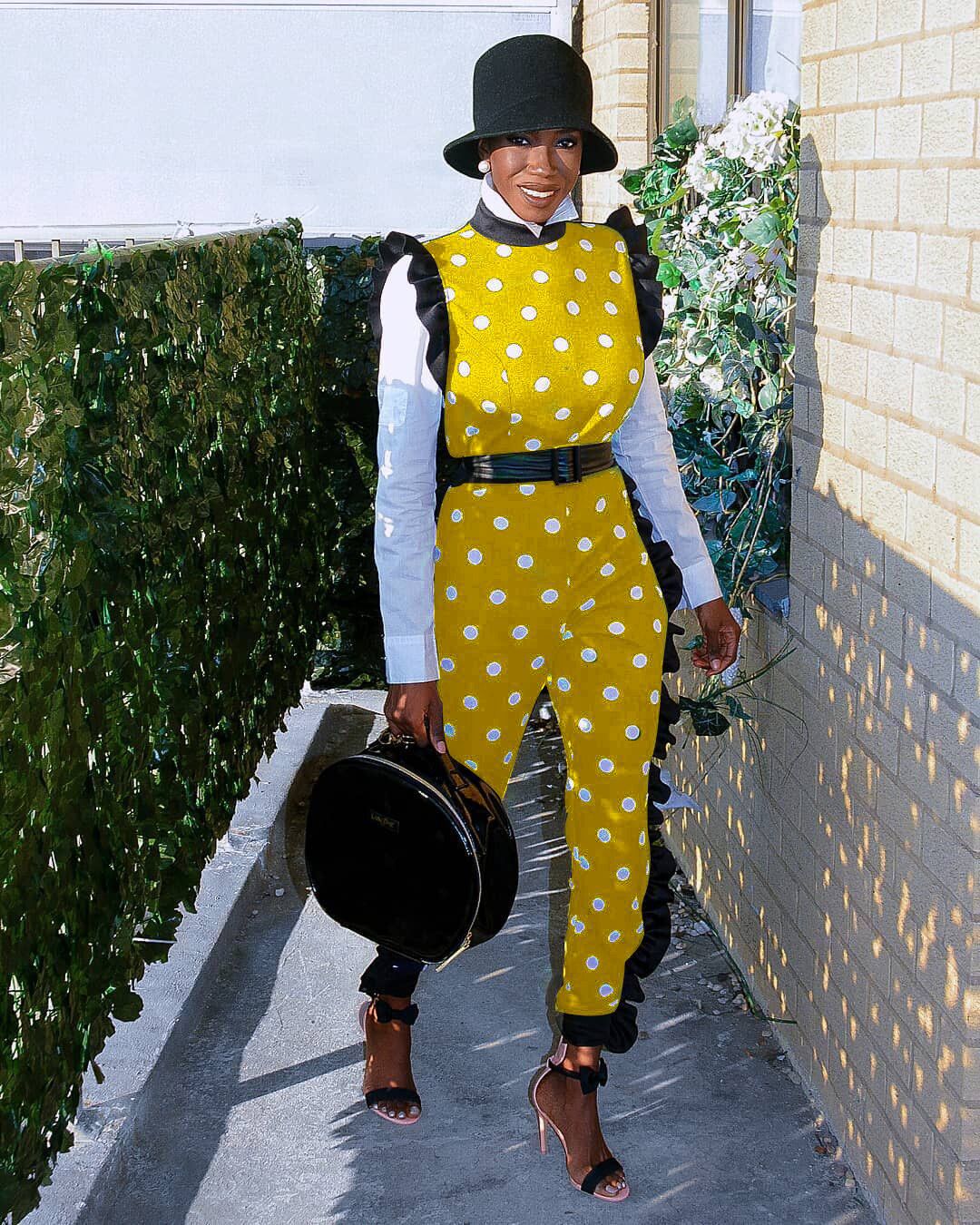 Jumpsuits European spring and summer fashion spotted ruffled long-sleeved Slim street jumpsuit support mixed batch