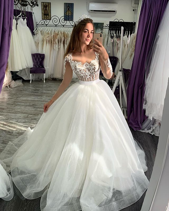 mermaid wedding dresses with detachable train plus size lace sheer neck appliques bridal gowns sweep train long sleeve wedding dress