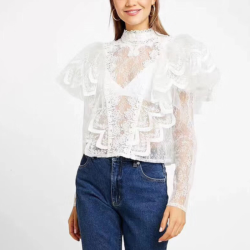 2020 Black And White Sexy Perspective Lace Women's Blouses Long Sleeve Patchwork Ruffles Shirts Tops Female Korean Fashion Clothing New
2020 Black And White Sexy Perspective Lace Women's Blouses Long Sleeve Patchwork Ruffles Shirts Tops Female Korean Fashion Clothing New