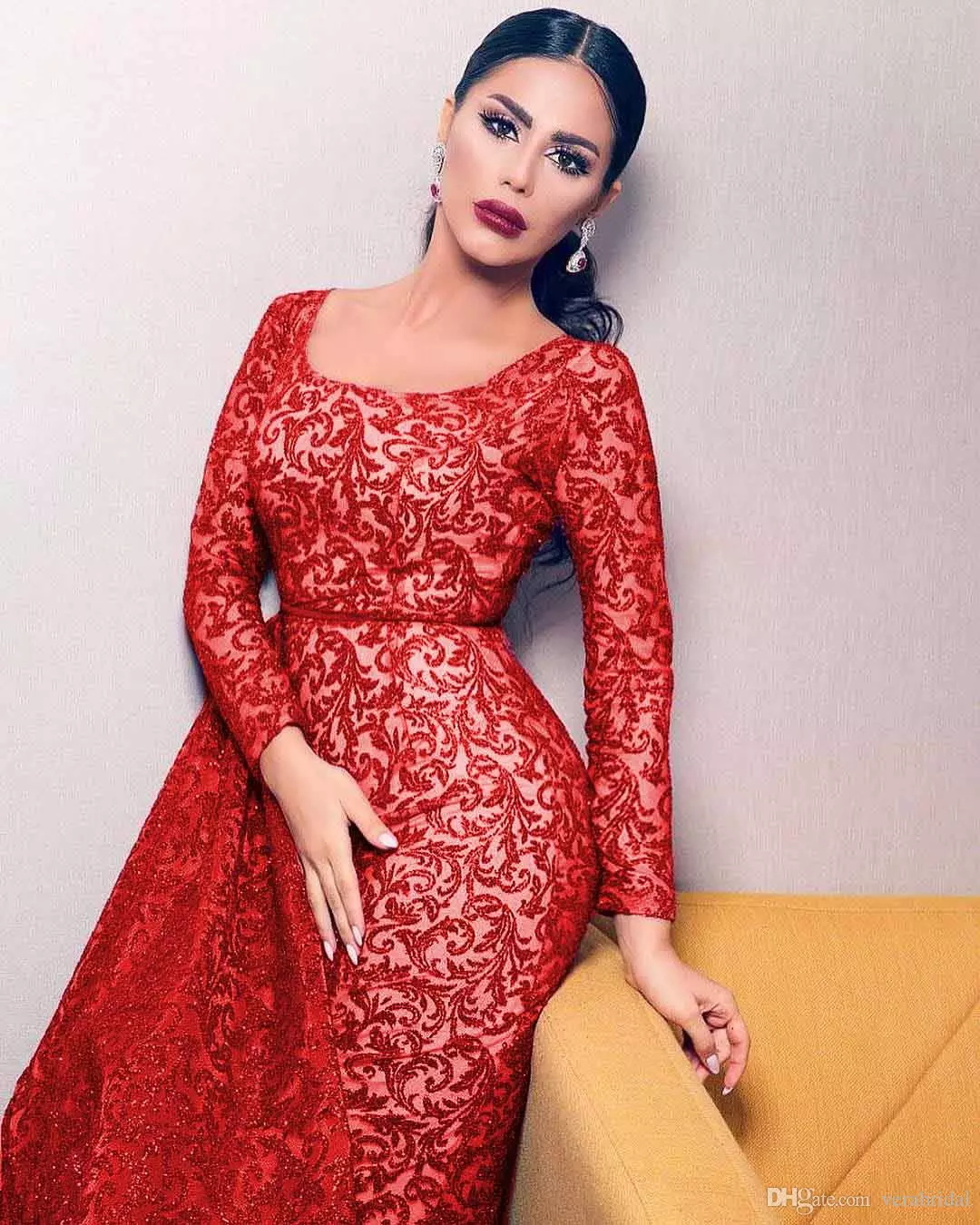 Elie Saab Evening Dresses with Detachable Skirt Square Neck Appliques Beaded Long Sleeve Prom Dress Custom Made Plus Size Formal Party Gowns