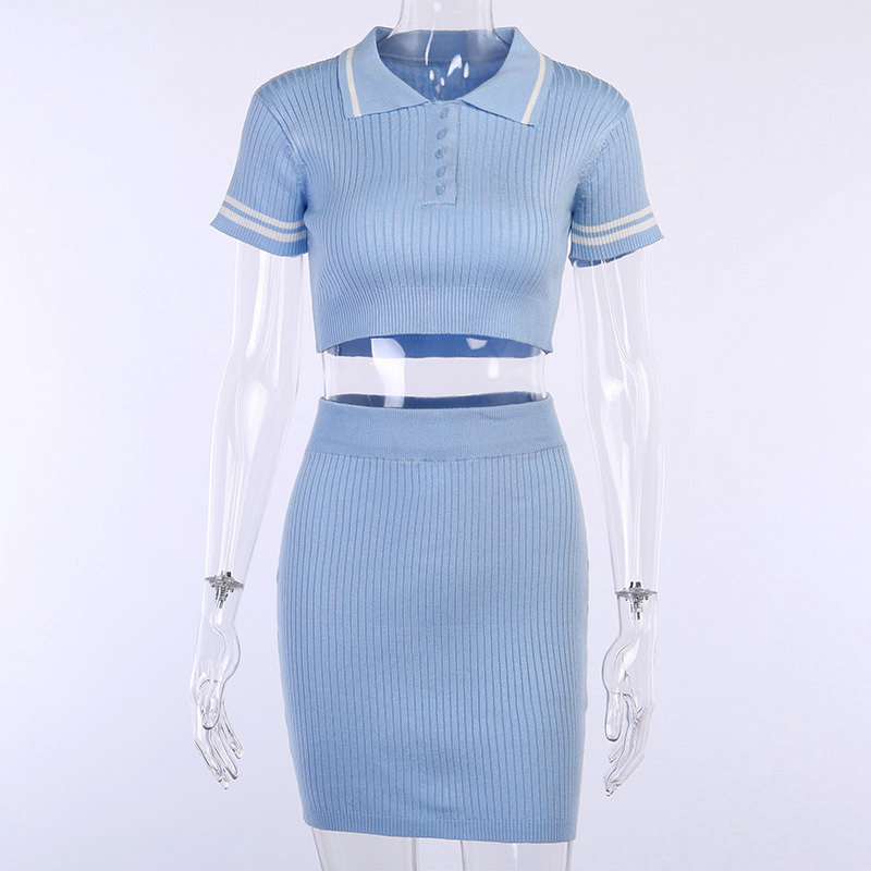 WannaThis Sexy 2 Pieces Set Women Button TurnDown Collar Crop Top Mini Skirt Slim Stretch Short Sleeve Summer Outfit 2Piece Set