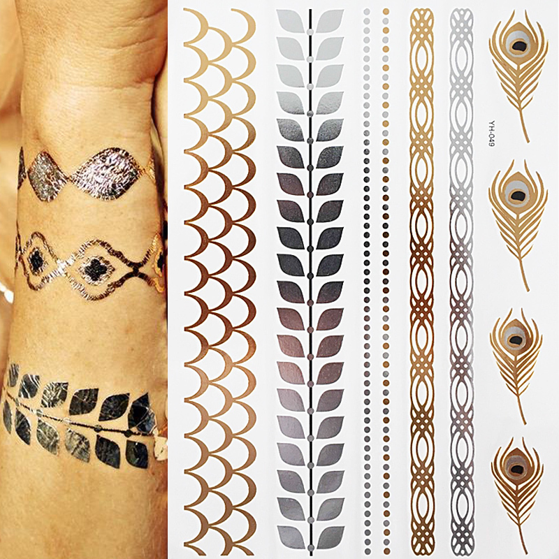 Flash Tattoo Metallic Silver & Gold Foil Angel Wings Jewellery Henna Tattoos