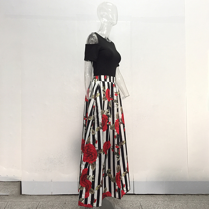 Summer Women Maxi Long Skirts Black Sexy Tops Two Pieces Fashion Ladies Female Floral Skirts Black Tops Vestidos Plus Size 5xl J190426