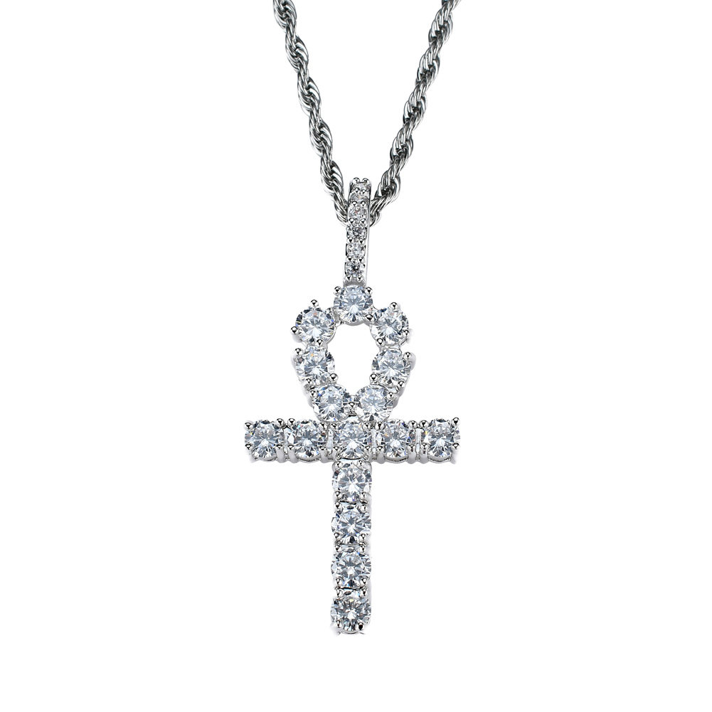 Wholesale-Copper Setting CZ Cross Pendant Hip Hop Zircon Necklace Jewelry CN019