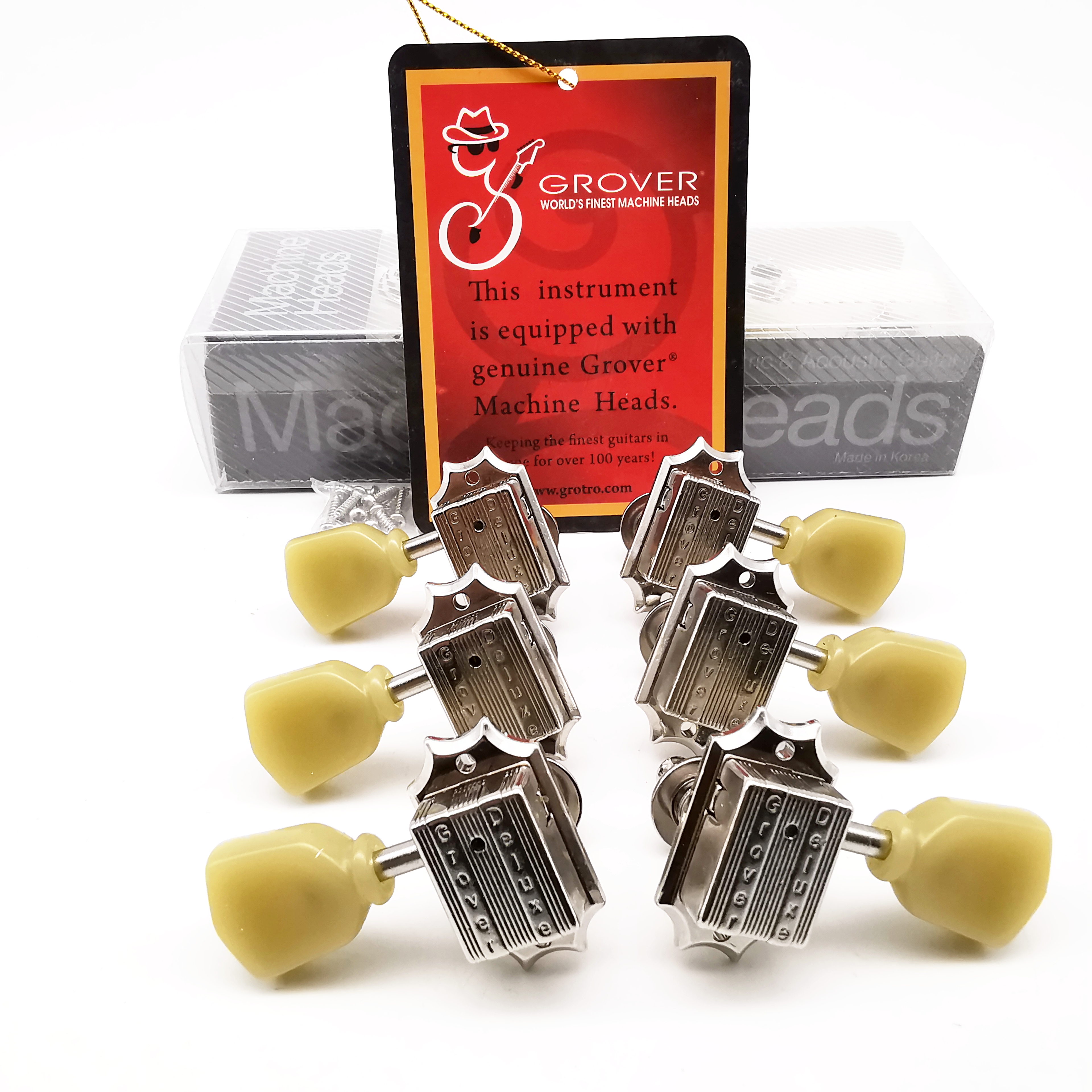 Grover Deluxe Vintage Emerald Guitar Machine Heads Tuners Tuning Pegs Made in Korea
Grover Deluxe Vintage Emerald Guitar Machine Heads Tuners Tuning Pegs Made in Korea