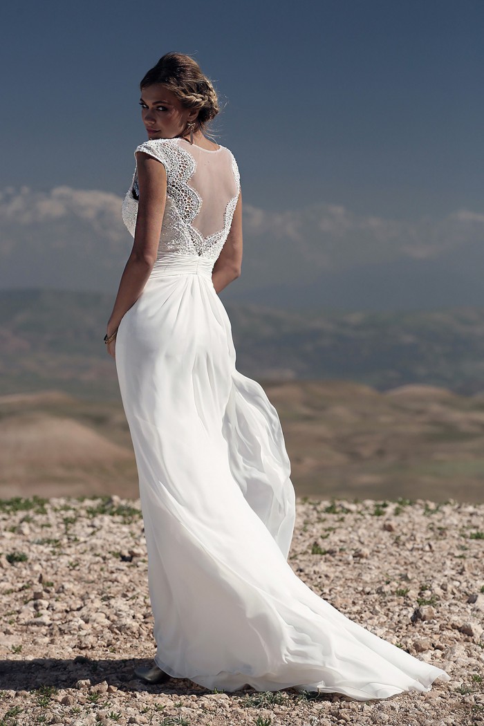 Chic Mermaid Dresses V Neck Cap Sleeve Sweep Train Chiffon Bohemian Wedding Dress Custom Plus Size Beach Bridal Gowns
