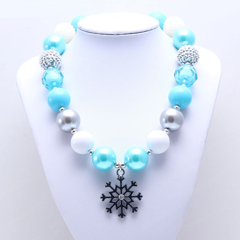 Fashion Blue Kid Chunky Necklace Snow Flower Girl Children Bubblegum Bead Chunky Necklace Toddle Kid Jewelry