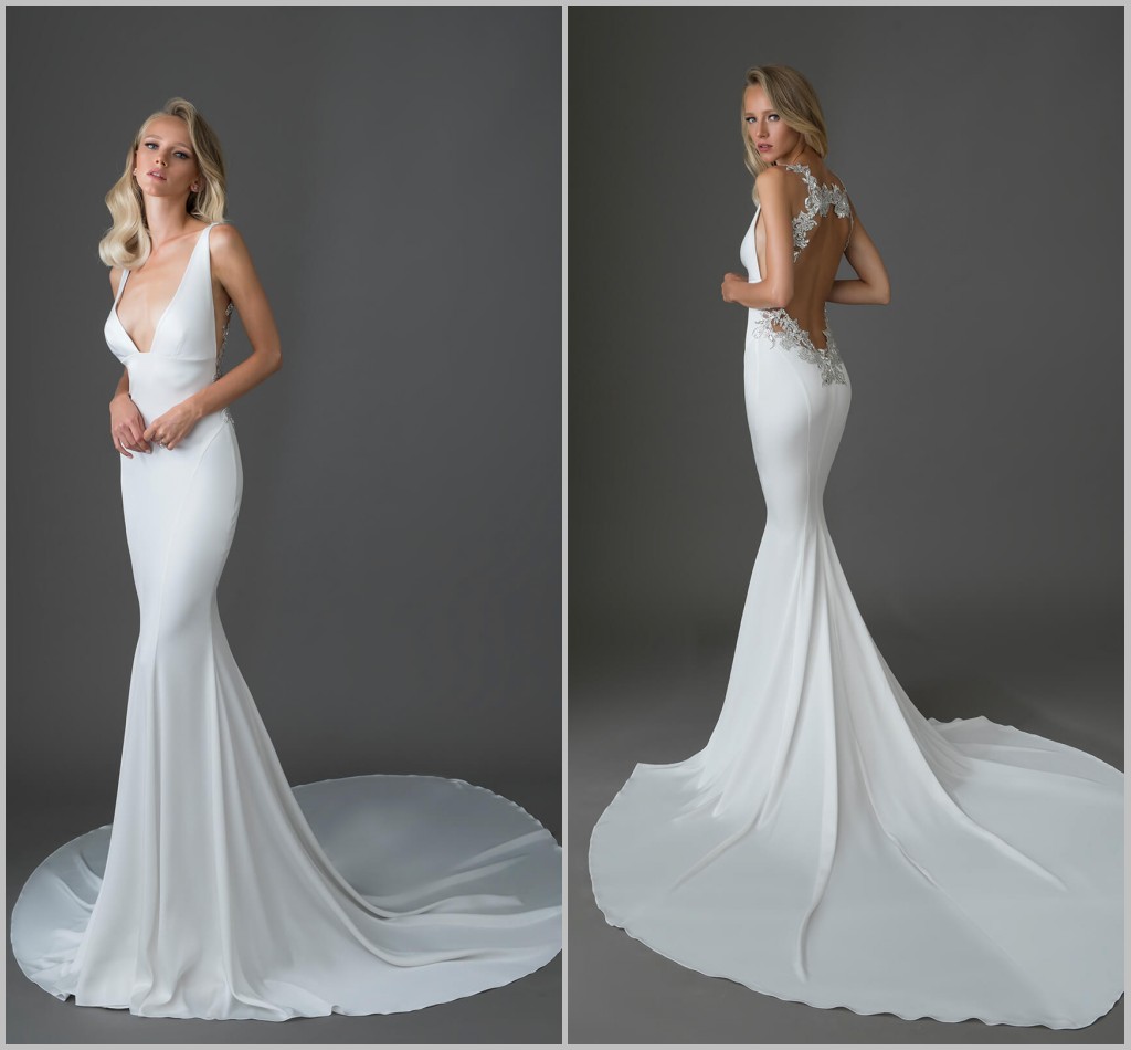 Pnina Tornai 2019 Mermaid Wedding Dresses Sexy V Neck Lace Appliqued Beads Bridal Gowns Custom Made Open Backless Wedding Dress