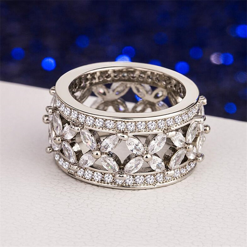 Classical Top Selling Fashion Jewelry 925 Sterling Silver Marquise Cut White Topaz Gemstones CZ Diamond Party Women Wedding Band Ring Gift