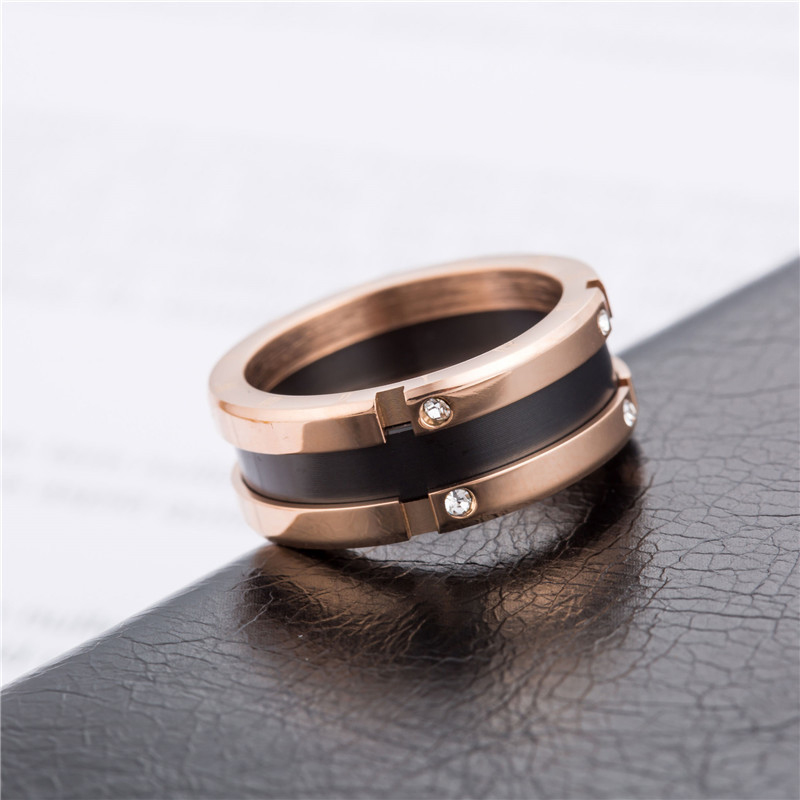 Meicialanda Stainless steel rose gold black and white ceramic couple ring Japanese and Korean popular simple women jewelry