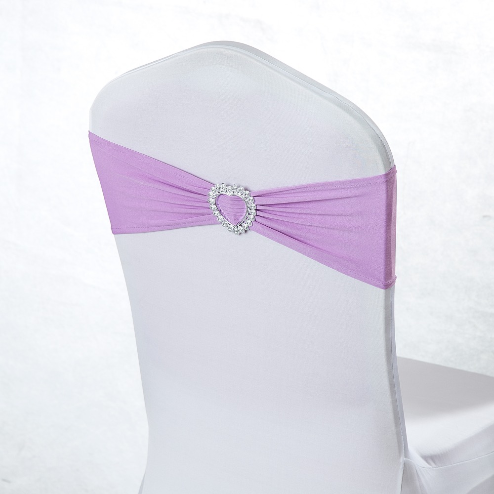 50pcs Lycra Spandex Stretch Wedding Chair Sashes Band Heart Shape Buckle Wedding Banquet