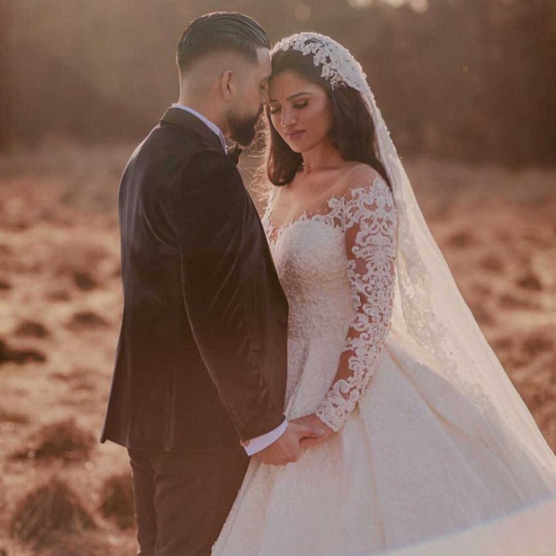 aline wedding dress applique beaded long sleeve sweep train bridal dress v neck illusion bodice custom made bridal gowns