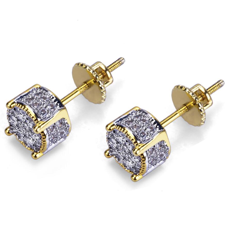 18K Gold Hip Hop Stud Earring Original box for 925 Silver Crystal Cubic Zircon Pave Earrings Set for Women Fashion accessories