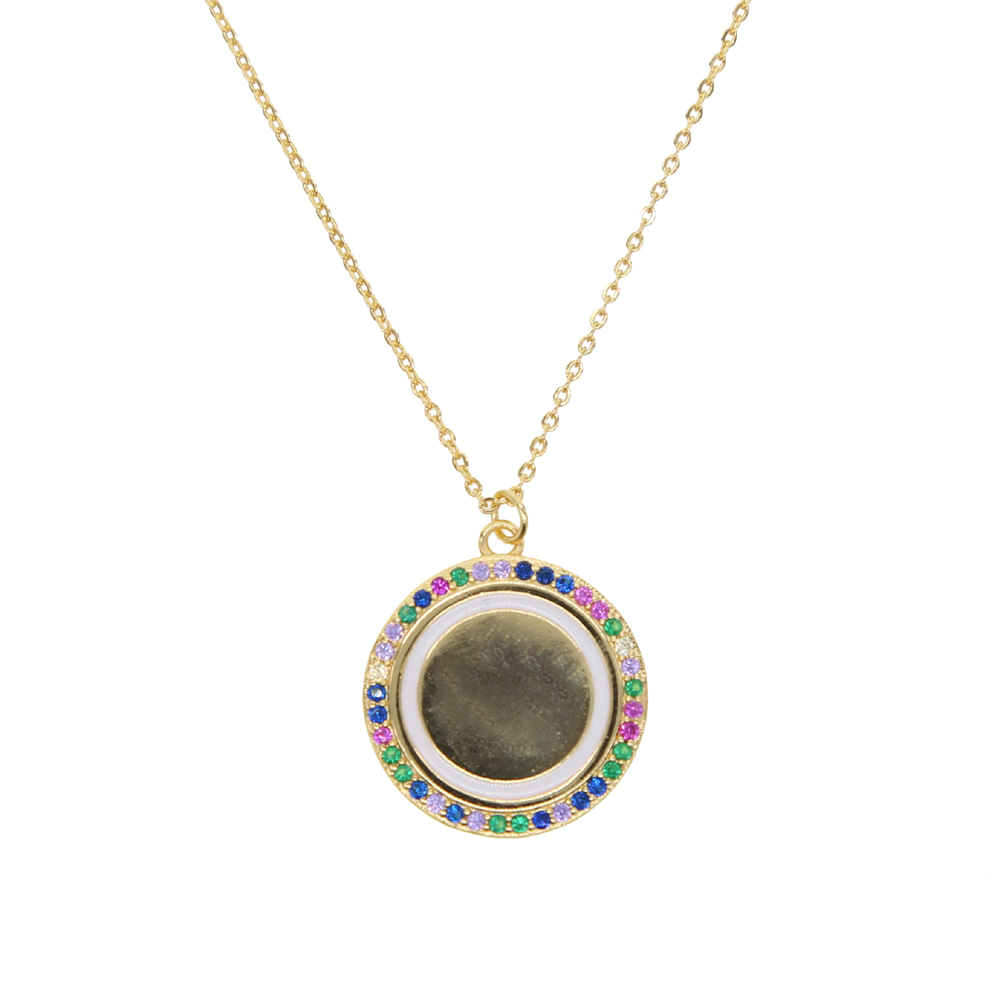 fashion jewelry 2019 New rainbow cz circle polished round coin tag customize name necklace