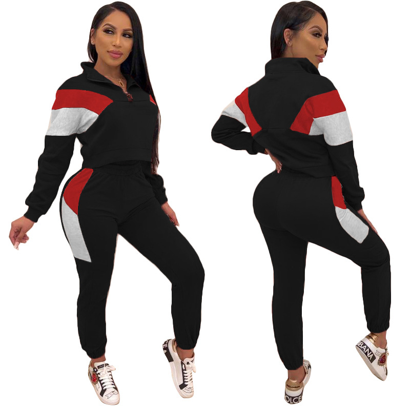 Spot Pants European-style spring and summer fashion casual street lapel long-sleeved zipper trousers suit support mixed batch