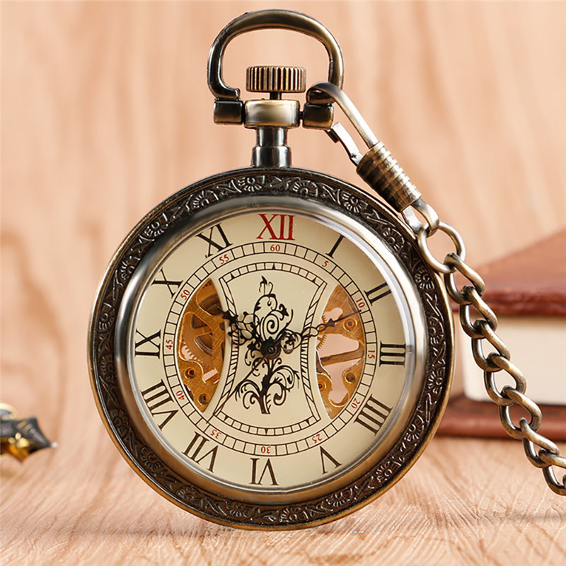 Bronze Antique Men's Mechanical Pocket Watch Skeleton Hand Winding Clock Retro Timepiece with Pendant Chain Roman Numeral Souvenir Gifts
Bronze Antique Men's Mechanical Pocket Watch Skeleton Hand Winding Clock Retro Timepiece with Pendant Chain Roman Numeral Souvenir Gifts