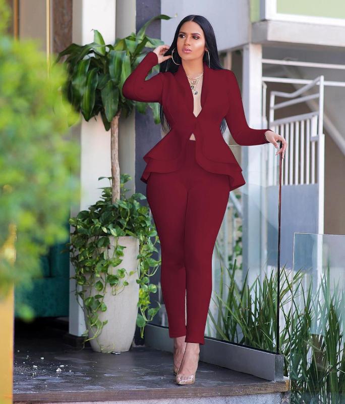 New Women Winter Women's Set Tracksuit Full Sleeve Ruffles Blazers Pencil Pants Suit Two Piece Set Office Lady Outfits Uniform1