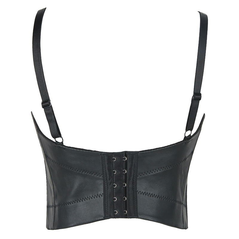 Women Night Club Caged Bralette Fashion PU Leather Bustier Bra Dance Party Cropped Top Camis Tube-Top with Strap S-XL