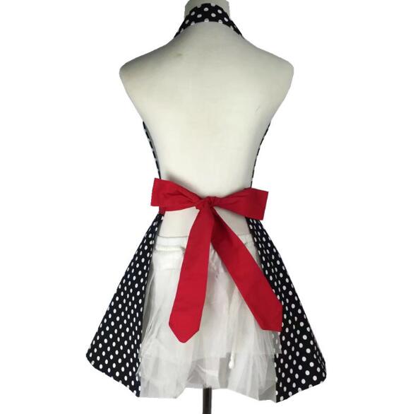 Retro Kitchen Apron Woman Cotton Polka Dot Cooking Apron Vintage Cute Lady Bib Cotton Apron Dress