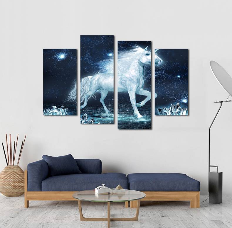 4pcs/set Unframed White Unicorn Horse Fantasy HD Print On Canvas Wall Art Picture For Home and Living Room Decor