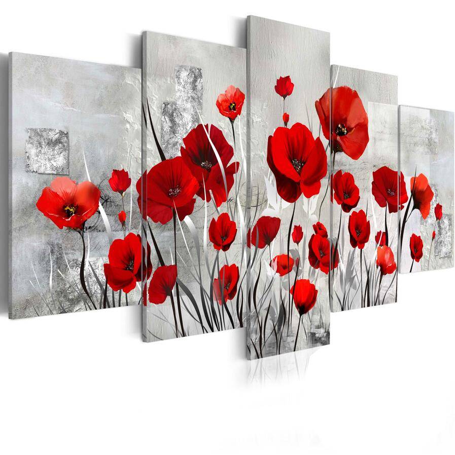 5PCS/Set modern Red Pruple Poppy Flower Art Print Frameless Canvas Painting Wall Picture Home Decoration,Choose Color And Size No Frame