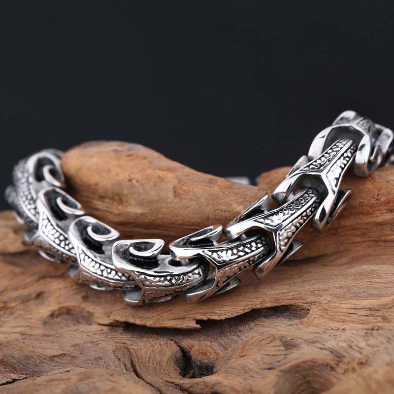 Snake Shape Pattern Chain Bracelet Men's Ancient Silver 316L Stainless Steel Titanium Steel Bangle Jewelry