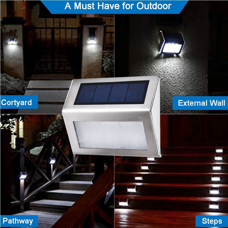 Solar Step Lamp 3 LED Solar Powered Stair Lights Stainless Steel Outdoor Lighting for Post Pathway Garde