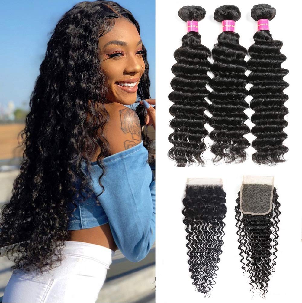 Brizilian Brizillian Puruvian Deep Curly Hair Bundles with 4x4 Lace Closure Malaysian Deep Wave Human Hair 3 Bundles with Lace Closures, Natural color
Brizilian Brizillian Puruvian Deep Curly Hair Bundles with 4x4 Lace Closure Malaysian Deep Wave Human Hair 3 Bundles with Lace Closures, Natural color