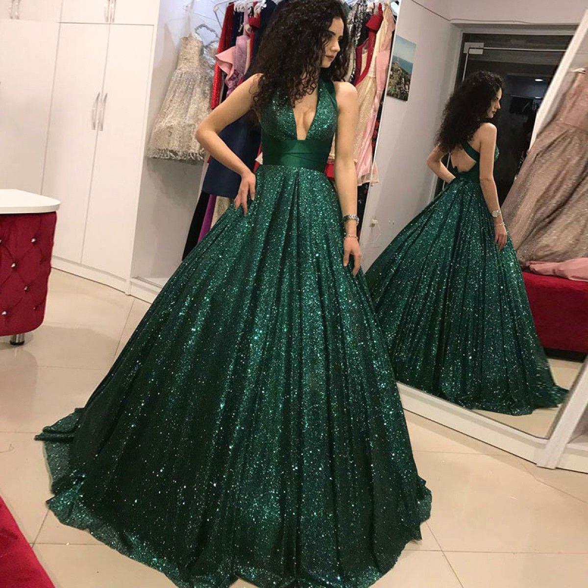 Sparkly Dark Green Sequins Prom Dresses 2019 Sexy Deep V Neck Floor Length Ball Gown Evening Dress Pageant Party Gowns BC1055, Black
Sparkly Dark Green Sequins Prom Dresses 2019 Sexy Deep V Neck Floor Length Ball Gown Evening Dress Pageant Party Gowns BC1055, Black