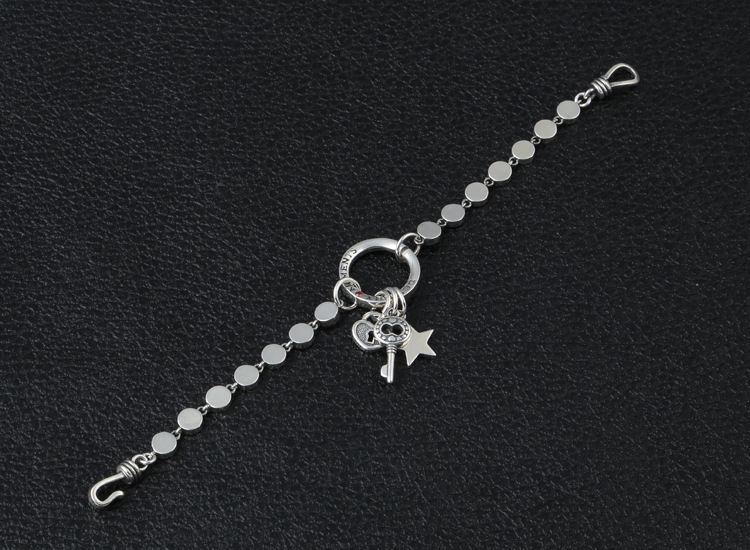 Personalized 925 sterling silver vintage jewelry antique American European hand-made designer round link bracelets with key heart star charm