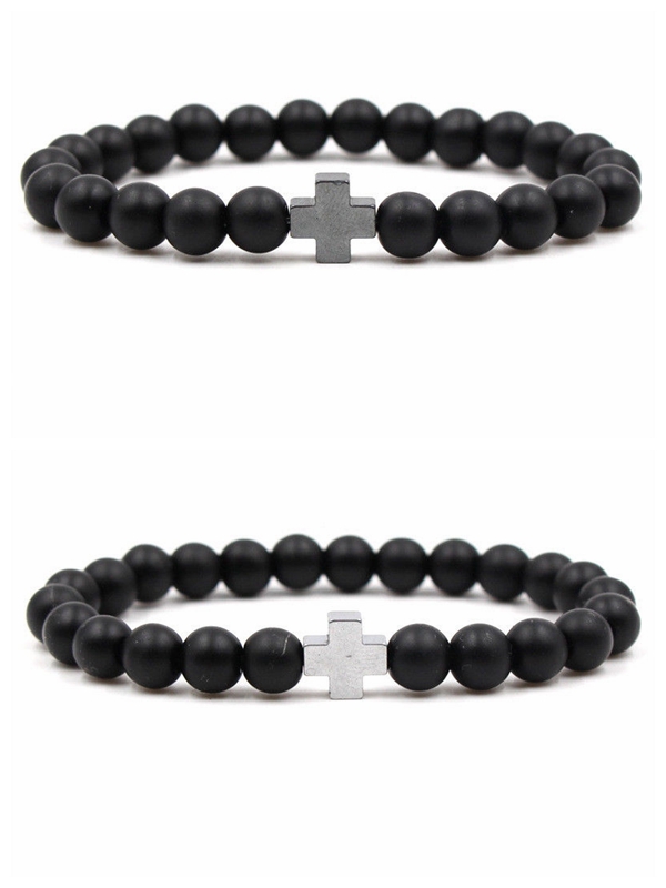 Scrub stone black magnet colorful cross beads bracelet men and women cure birthday gift bracelet