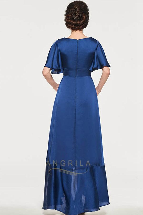 Plus Size Angrila A Line Mother of The Bride Dresses V Neck Wedding Guest Dress Chiffon Short Sleeve High Low Ankle Length Evening Gowns
