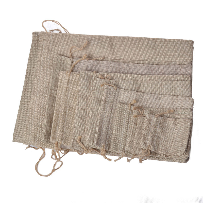 2021 Double layer Natural Linen Drawstring bags Jute Gift Package Wedding Favor holder burlap Pouches hessian bags mobile power sack bags