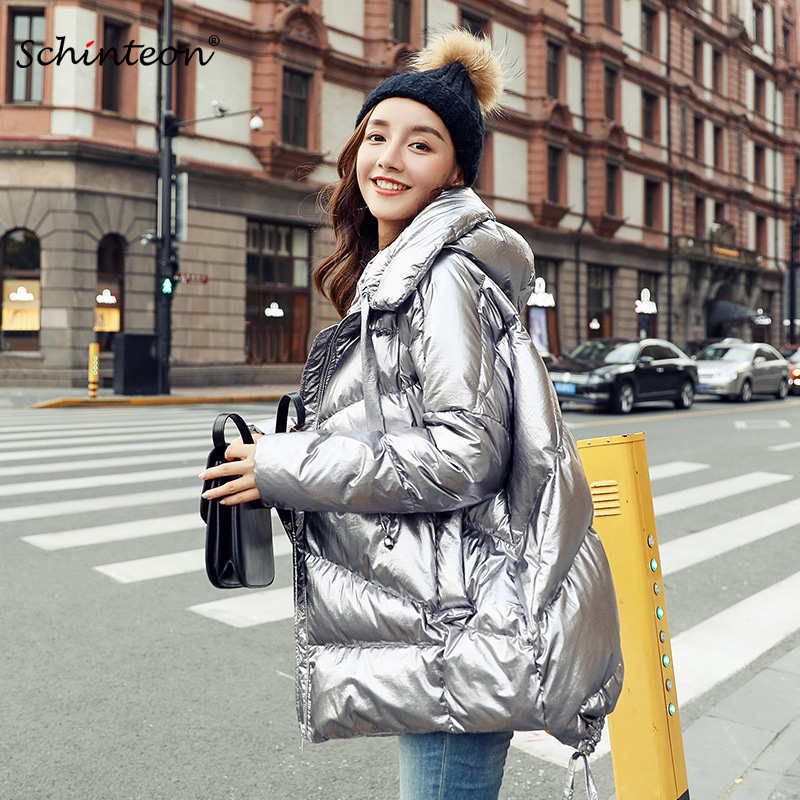 Schinteon 2018 Korean Down Jacket with Hood Warm Winter Outwear Loose Garment Fashion Shinny Bright Color Gold Sliver Purple
Schinteon 2018 Korean Down Jacket with Hood Warm Winter Outwear Loose Garment Fashion Shinny Bright Color Gold Sliver Purple
