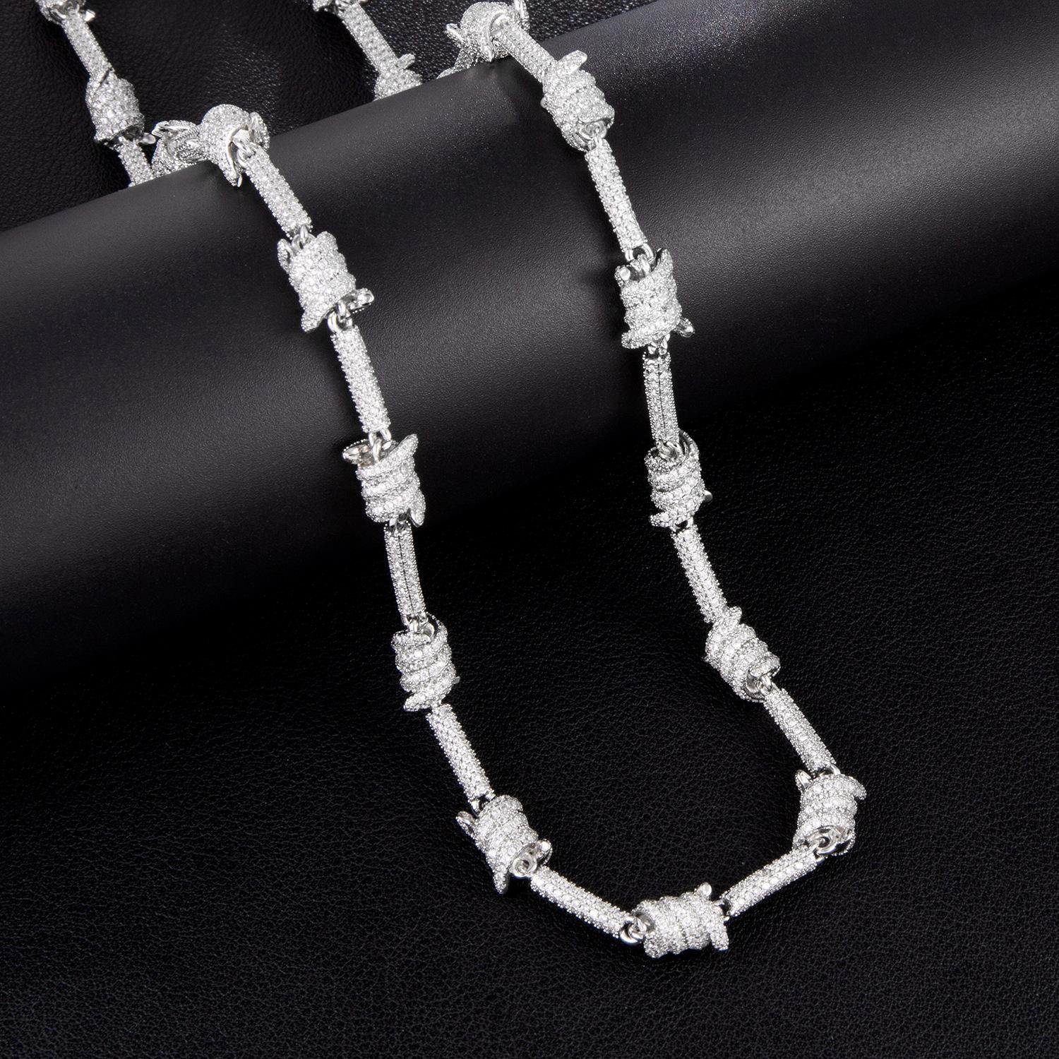 Bling Diamond Mens Wire Wrap Knot Chain Hip Hop Necklace New Personalized 18K White Gold Full Cubic Zirconia Rock Punk Jewelry Gifts for Guys Wolf Tid