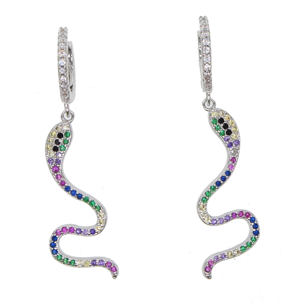 2018 hot fashion delicate rainbow cz wrap dangle snake shape cz bar earring Gold filled mix color CZ charm fashion women jewelry