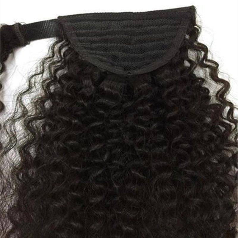 Wraps Mongolian kinky curly ponytail hairpiece for black women 100% real human hair drawstring pony tail low sleek side part 140g fast delivery