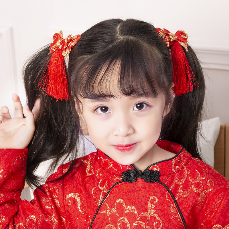Chinese Style New Year Tassel Handmade Flower Hair Clips Hair Accessories For Children Girls Kids Hairpins Barrettes Headwear