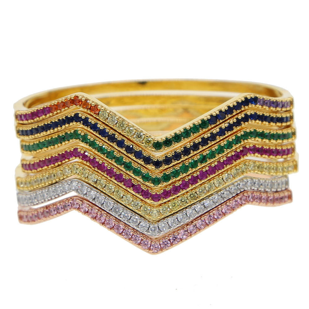 women colorful stack bangle bracelet 2024 new fashion jewelry micro pave cz 1 raw band high quality gold plated fashion bracelet
